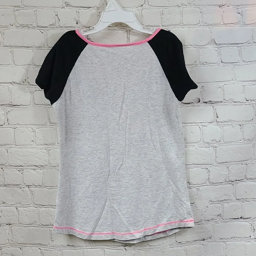 Justice Girls 8 GYMNAST Pink Glitter Raglan T-Shirt Black Gray Tee Knit Top